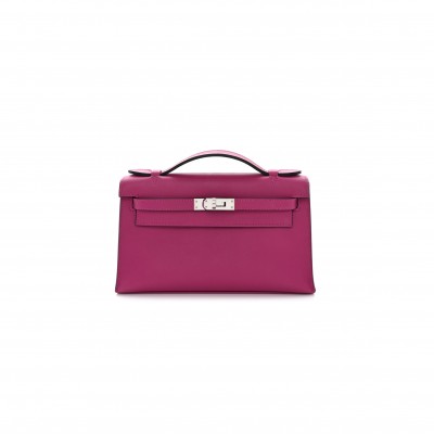 HERMÈS SWIFT KELLY POCHETTE CLUTCH ROSE POURPRE (22*14*7cm) 